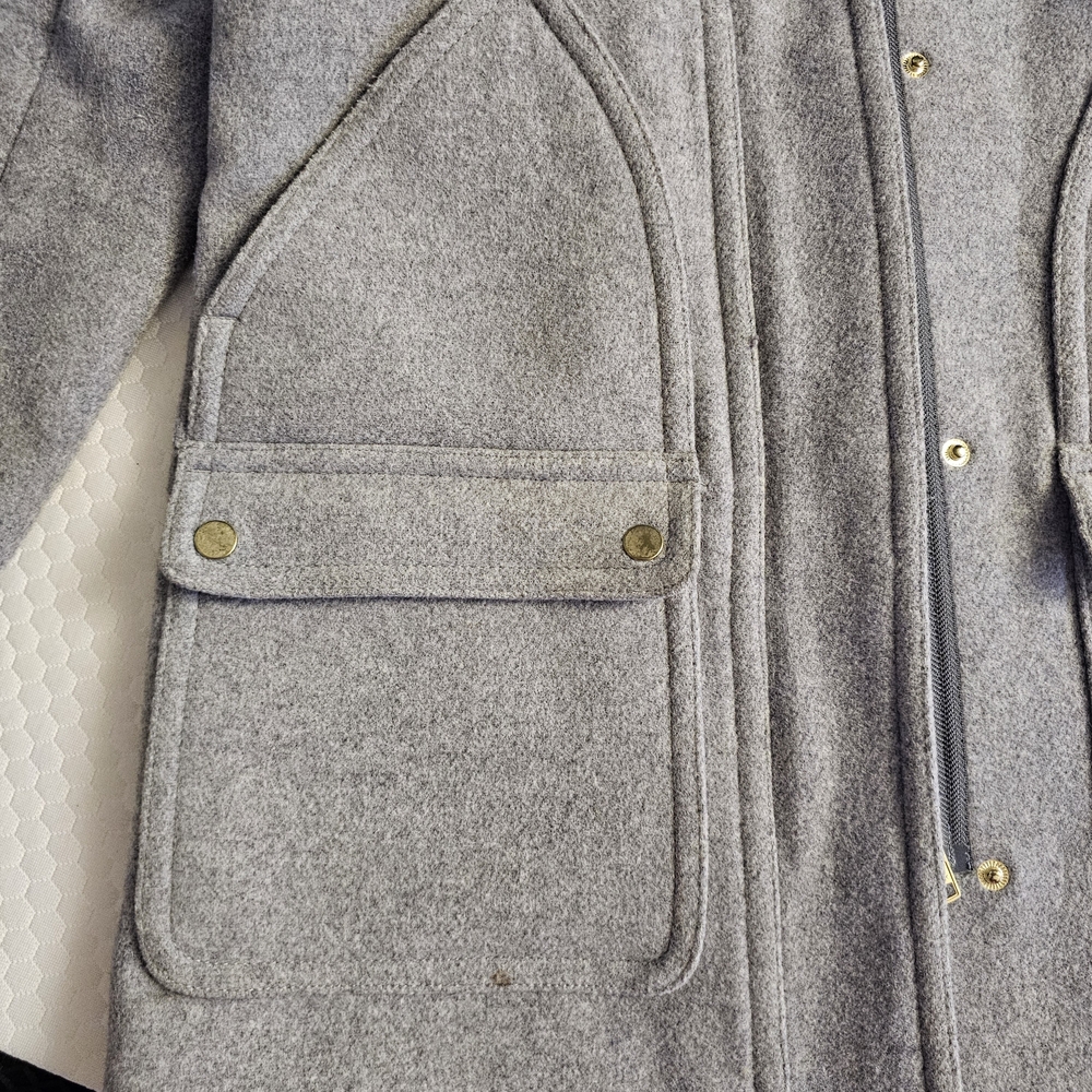 J.CREW Gray Hooded Coat with Faux Fur Trim - Size 2 - Picture 7 of 12